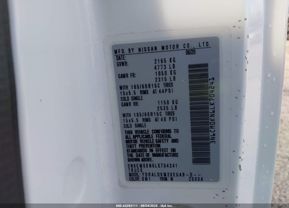 2020 NISSAN NV 200 VIN: 3N6CM0KN6LK704241