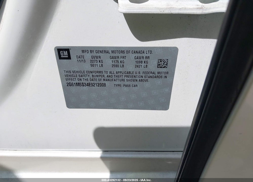2014 CADILLAC XTS VIN: 2G61M5S34E9212008