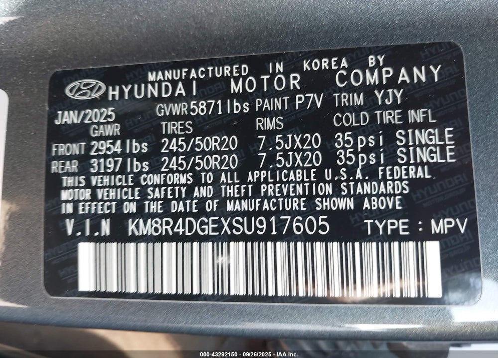 2025 HYUNDAI PALISADE SEL PREMIUM VIN: KM8R4DGEXSU917605