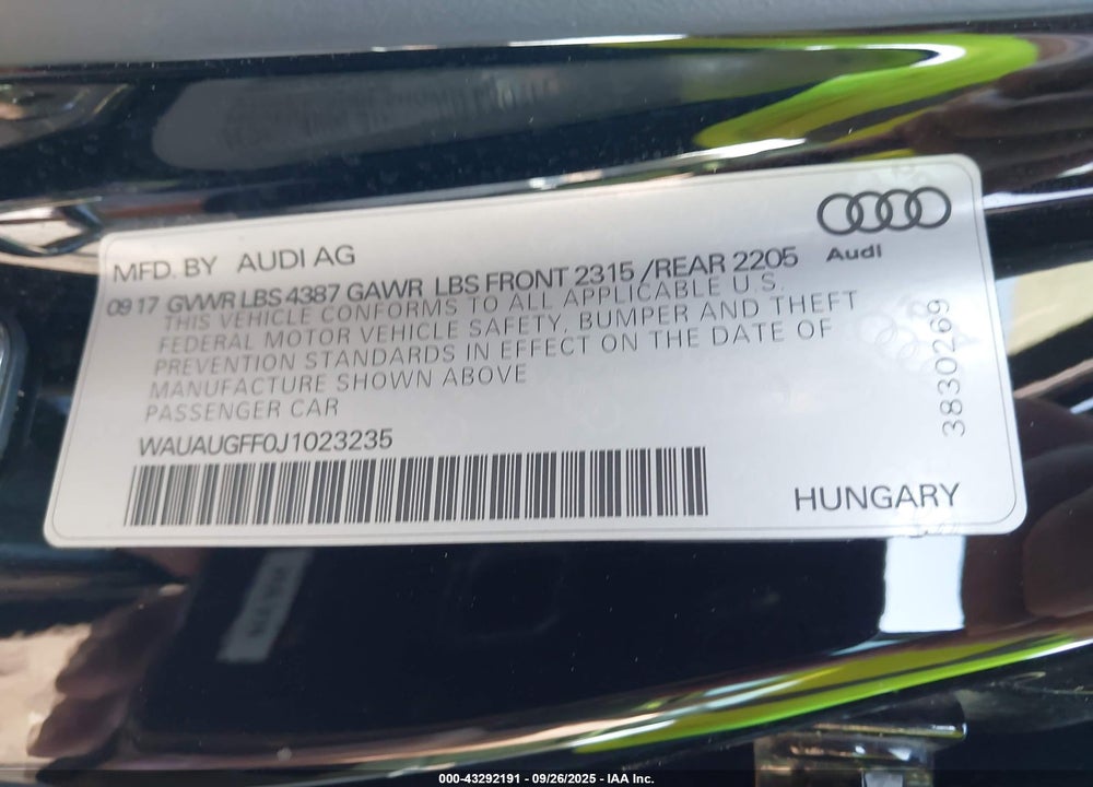 2018 AUDI A3 2.0T PREMIUM/2.0T TECH PREMIUM VIN: WAUAUGFF0J1023235
