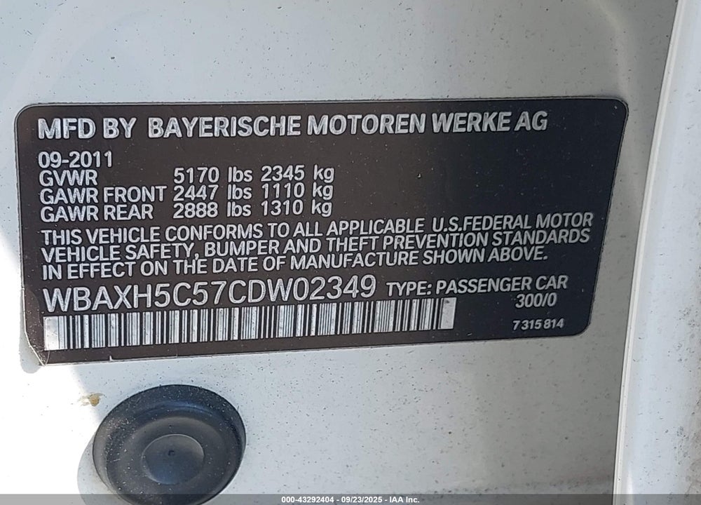 2012 BMW 528I XDRIVE VIN: WBAXH5C57CDW02349