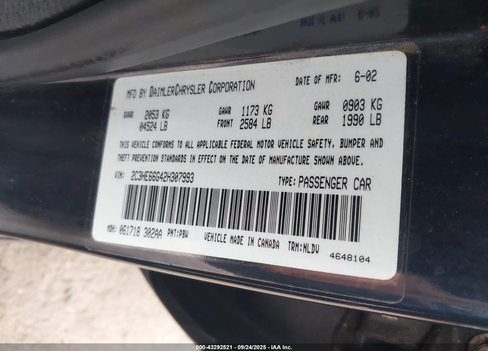 2002 CHRYSLER 300M VIN: 2C3HE66G42H307993
