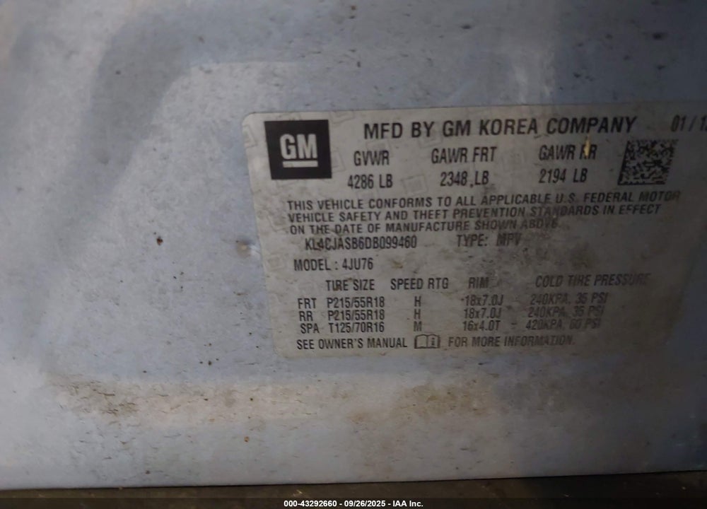 2013 BUICK ENCORE VIN: KL4CJASB6DB099460