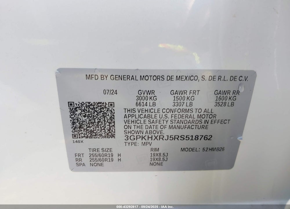 2024 HONDA PROLOGUE VIN: 3GPKHXRJ5RS518762