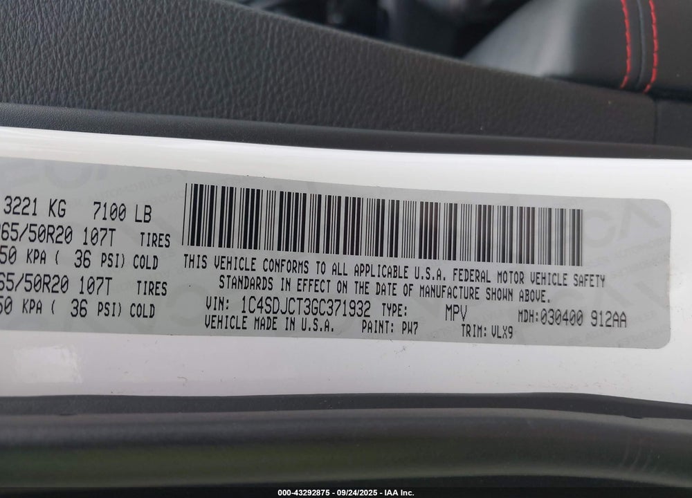 2016 DODGE DURANGO VIN: 1C4SDJCT3GC371932