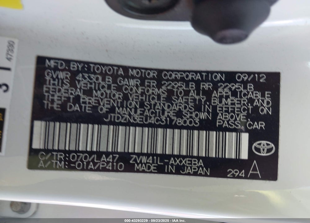 2012 TOYOTA PRIUS V FIVE VIN: JTDZN3EU4C3178003