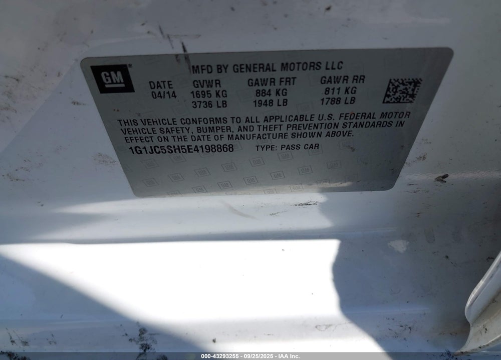 2014 CHEVROLET SONIC VIN: 1G1JC5SH5E4198868