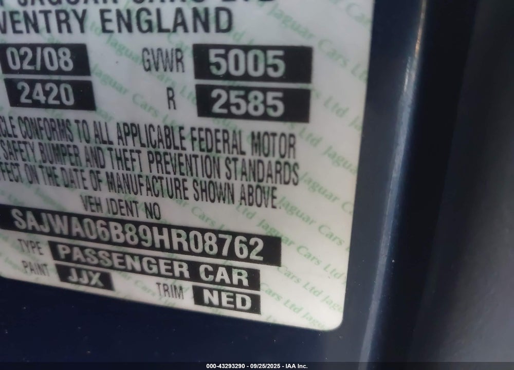 2009 JAGUAR XF PREMIUM LUXURY VIN: SAJWA06B89HR08762