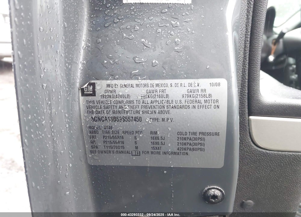 2009 CHEVROLET HHR LS VIN: 3GNCA13B59S557450