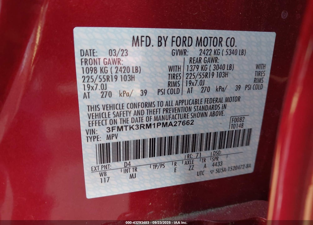 2023 FORD MUSTANG MACH-E VIN: 3FMTK3RM1PMA27662