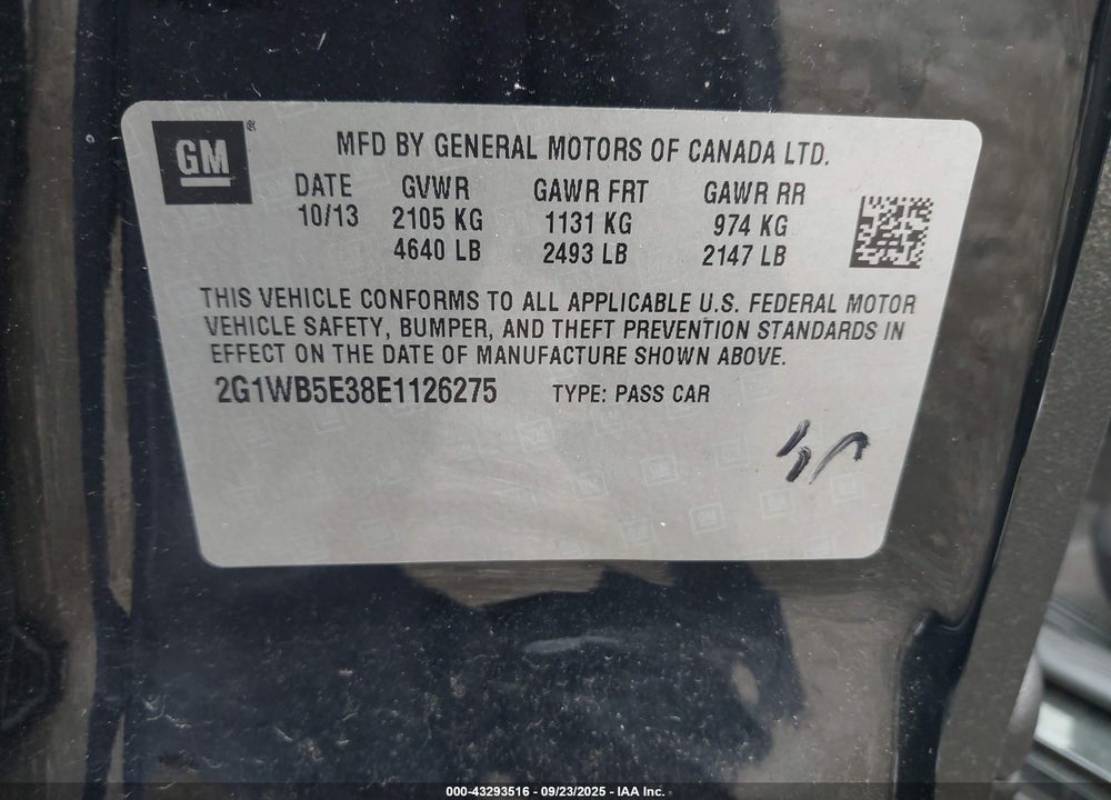 2014 CHEVROLET IMPALA LIMITED VIN: 2G1WB5E38E1126275