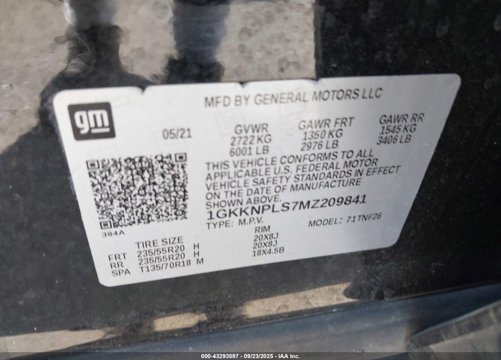 2021 GMC ACADIA FWD DENALI VIN: 1GKKNPLS7MZ209841