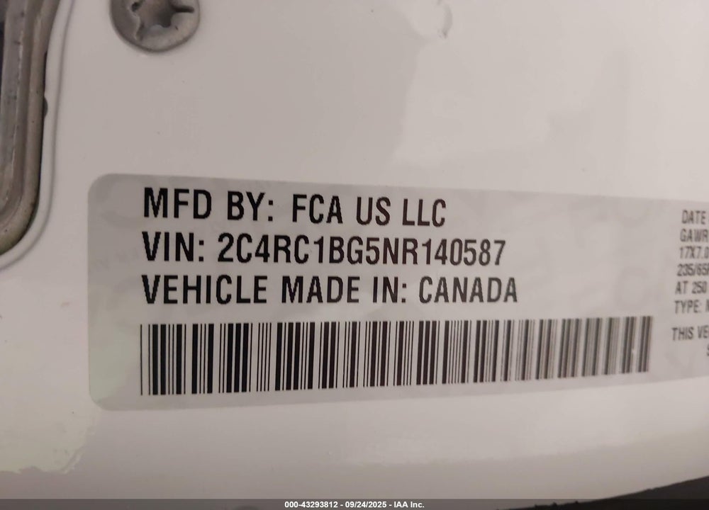 2022 CHRYSLER PACIFICA TOURING L VIN: 2C4RC1BG5NR140587