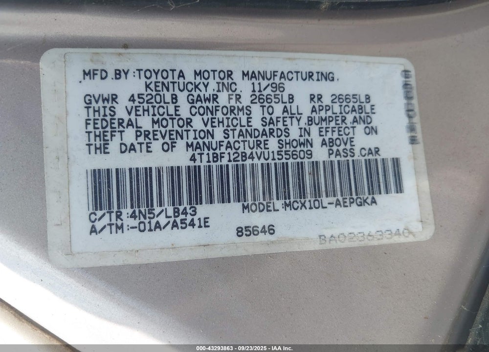 1997 TOYOTA AVALON XLS VIN: 4T1BF12B4VU155609