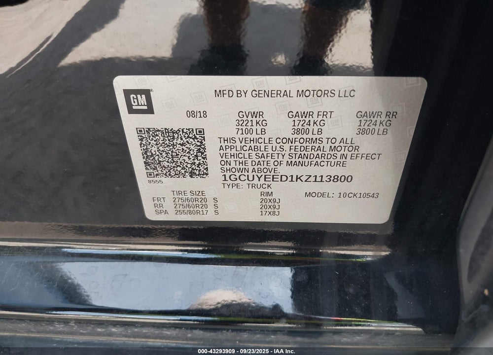 2019 CHEVROLET SILVERADO 1500 VIN: 1GCUYEED1KZ113800