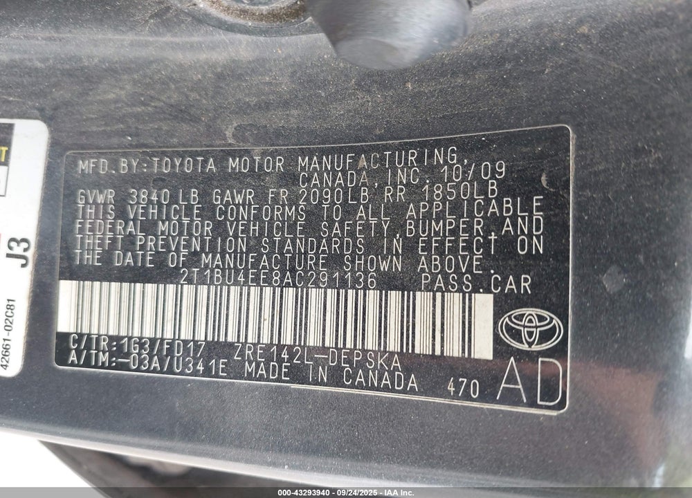 2010 TOYOTA COROLLA S VIN: 2T1BU4EE8AC291136