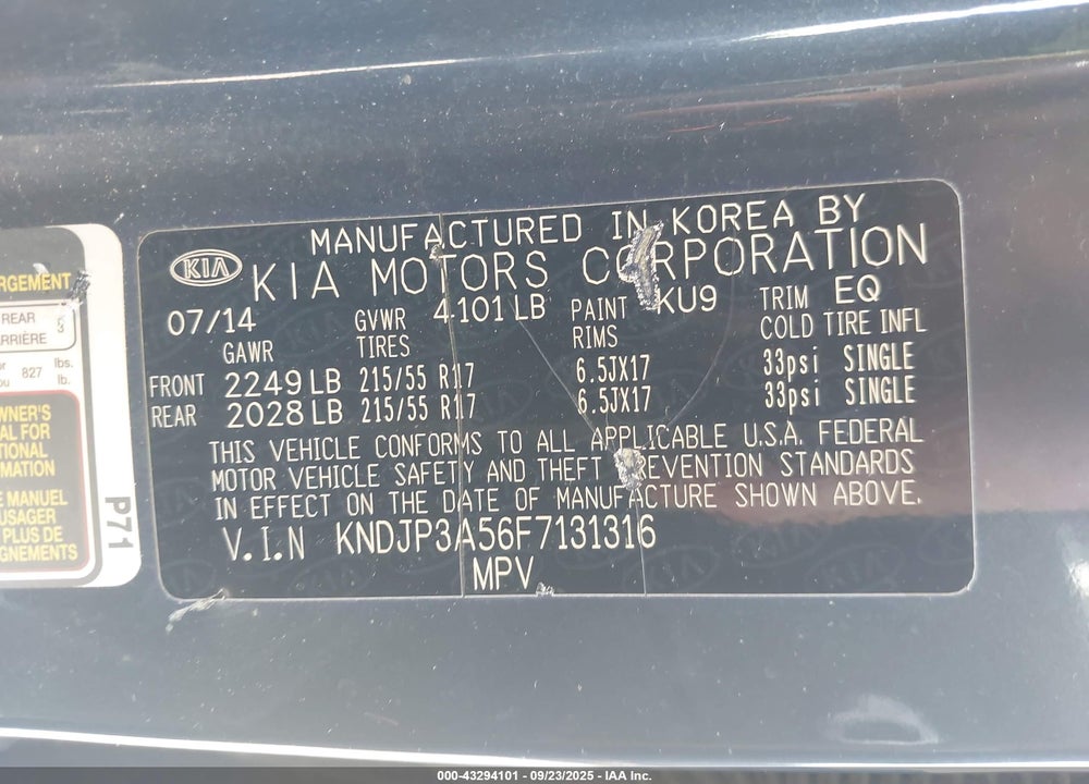 2015 KIA SOUL VIN: KNDJP3A56F7131316