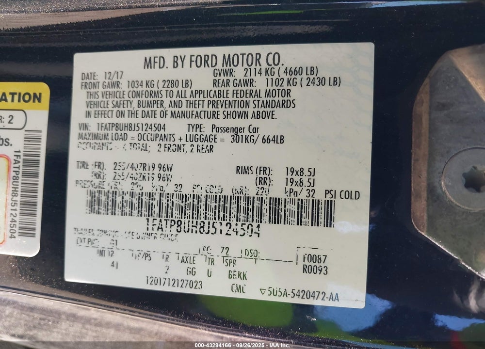 2018 FORD MUSTANG ECOBOOST PREMIUM VIN: 1FATP8UH8J5124504