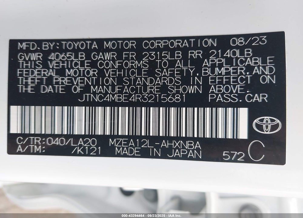 2024 TOYOTA COROLLA XSE VIN: JTNC4MBE4R3215681