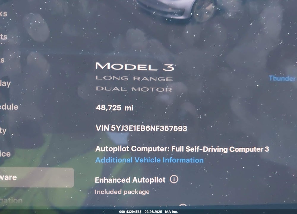 2022 TESLA MODEL 3 LONG RANGE DUAL MOTOR ALL-WHEEL DRIVE VIN: 5YJ3E1EB6NF357593