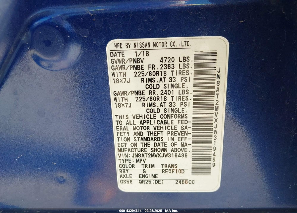 2018 NISSAN ROGUE SL VIN: JN8AT2MVXJW319499