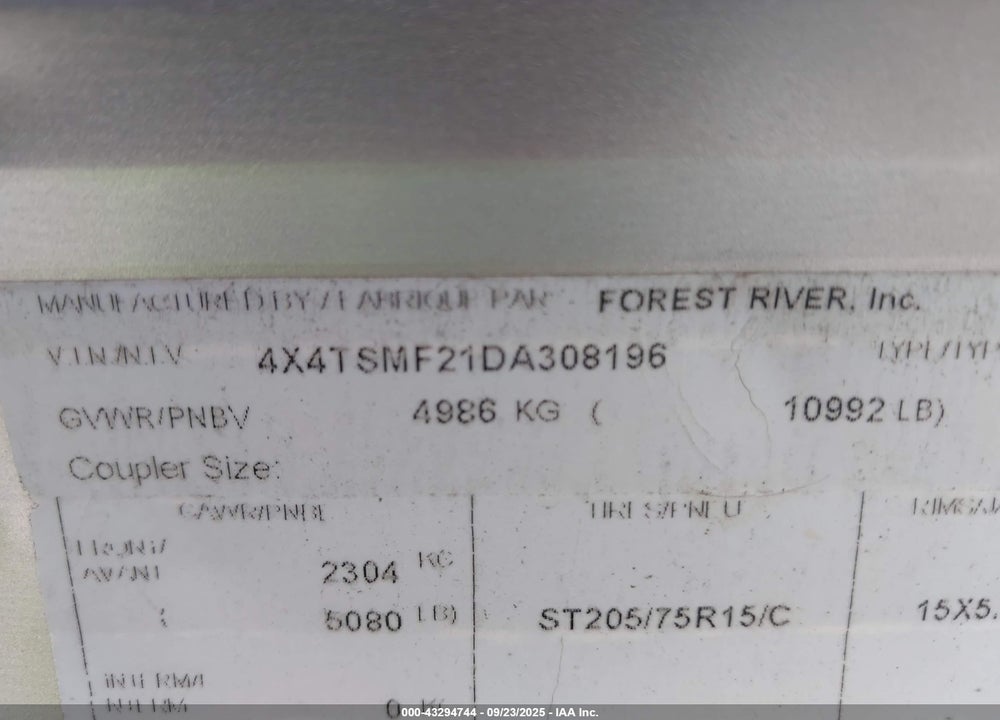 2013 SALEM 30FKBS VIN: 4X4TSMF21DA308196