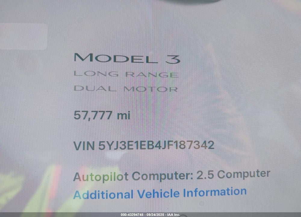 2018 TESLA MODEL 3 LONG RANGE/PERFORMANCE VIN: 5YJ3E1EB4JF187342