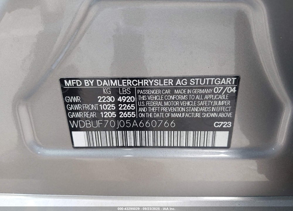2005 MERCEDES-BENZ E 500 VIN: WDBUF70J05A660766