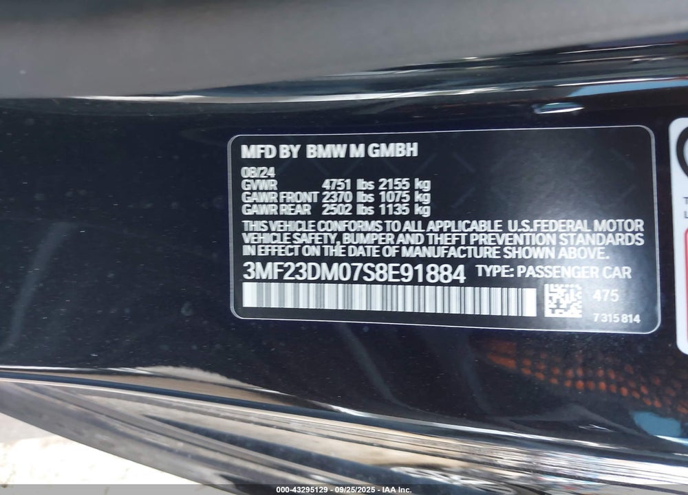 2025 BMW M2 VIN: 3MF23DM07S8E91884