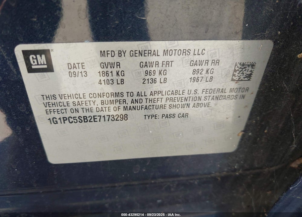 2014 CHEVROLET CRUZE VIN: 1G1PC5SB2E7173298