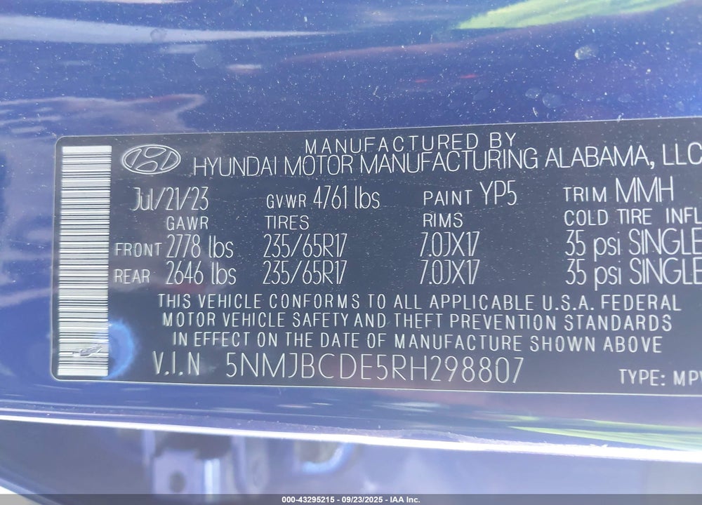 2024 HYUNDAI TUCSON SEL VIN: 5NMJBCDE5RH298807