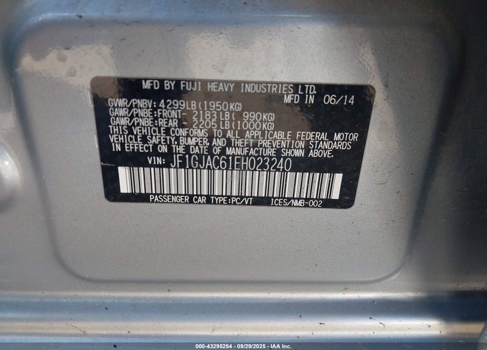2014 SUBARU IMPREZA 2.0I PREMIUM VIN: JF1GJAC61EH023240