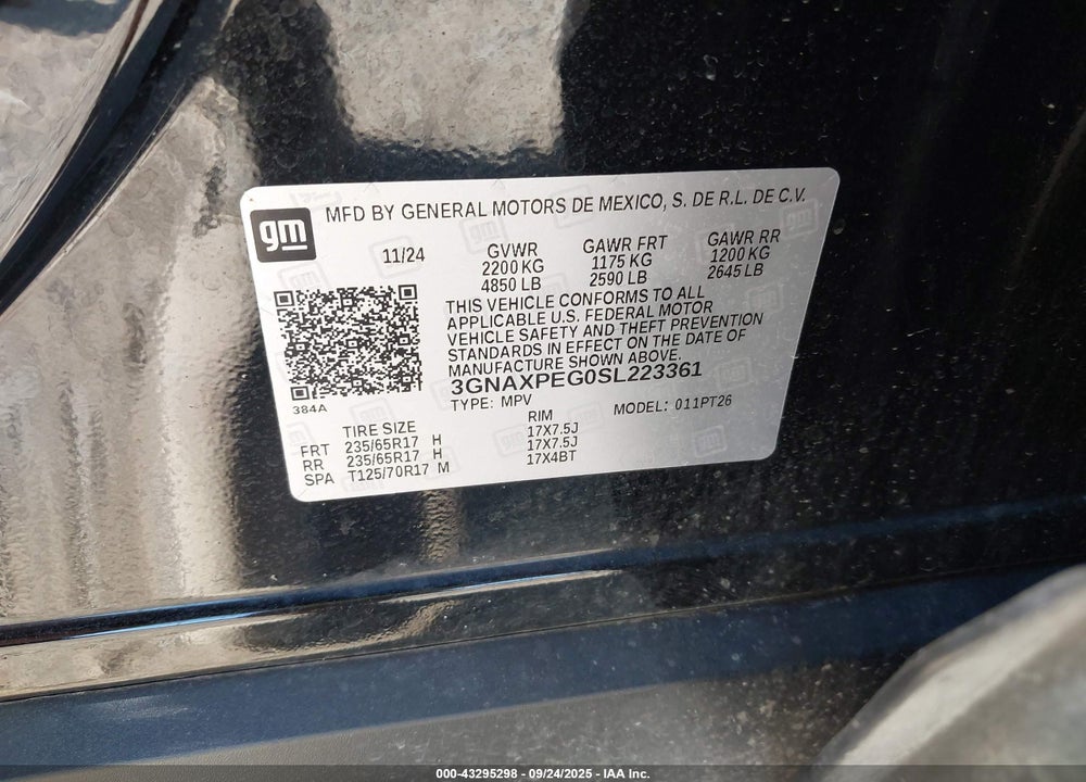 2025 CHEVROLET EQUINOX AWD LT VIN: 3GNAXPEG0SL223361