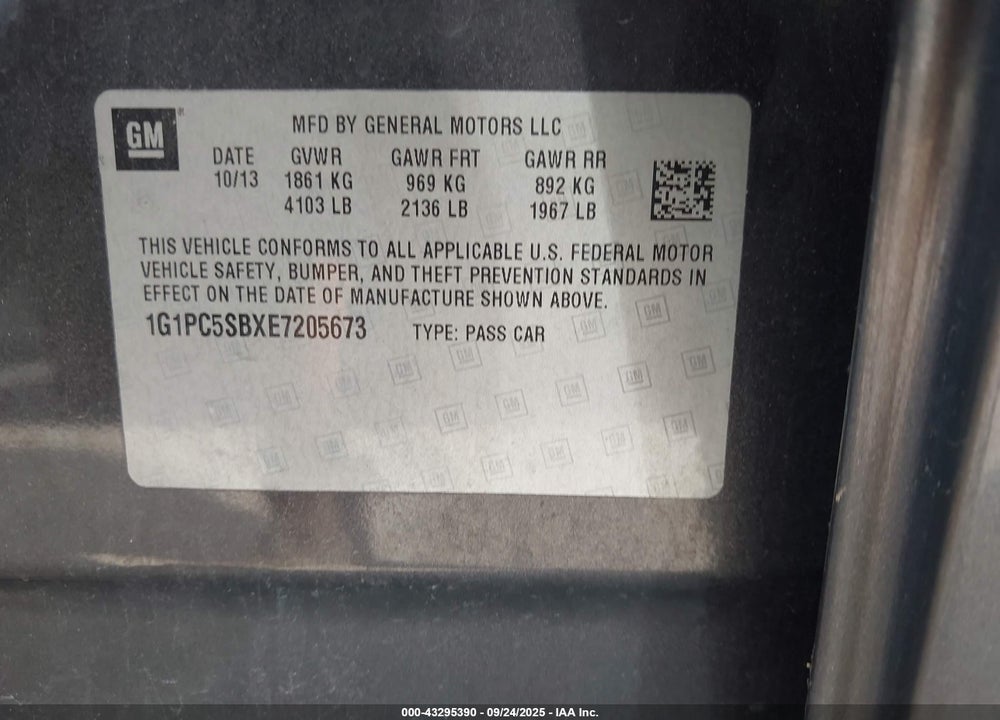 2014 CHEVROLET CRUZE VIN: 1G1PC5SBXE7205673