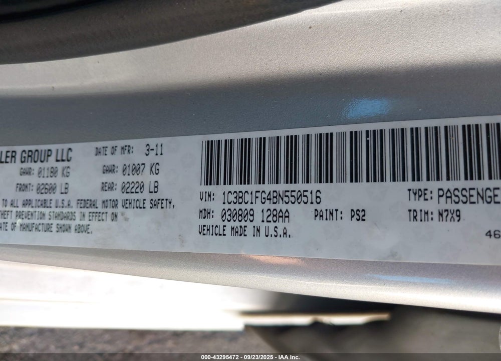 2011 CHRYSLER 200 TOURING VIN: 1C3BC1FG4BN550516