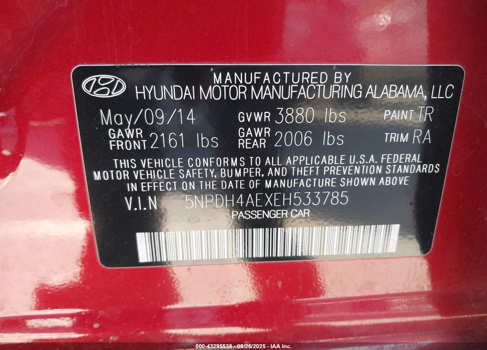 2014 HYUNDAI ELANTRA SE VIN: 5NPDH4AEXEH533785