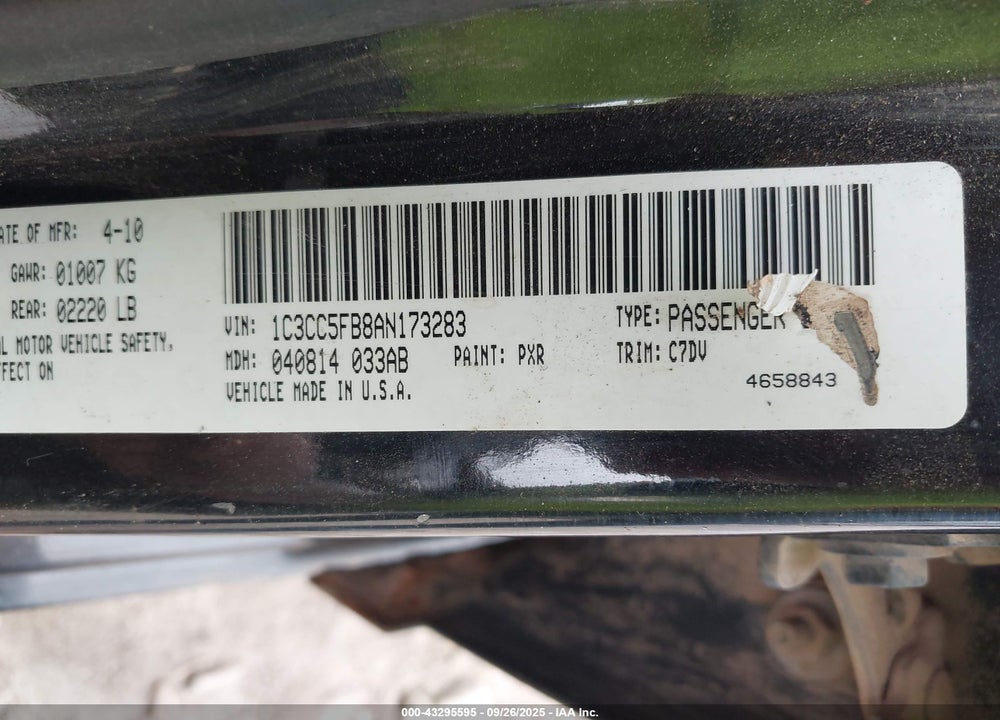 2010 CHRYSLER SEBRING VIN: 1C3CC5FB8AN173283