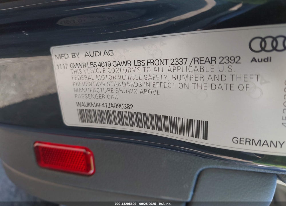2018 AUDI A4 VIN: WAUKMAF47JA090382
