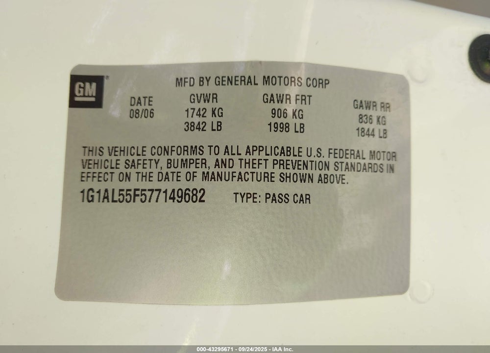 2007 CHEVROLET COBALT LT VIN: 1G1AL55F577149682