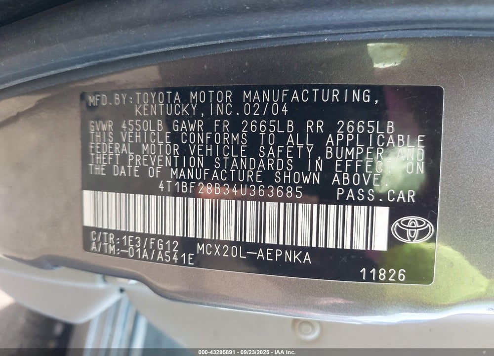 2004 TOYOTA AVALON XL VIN: 4T1BF28B34U363685