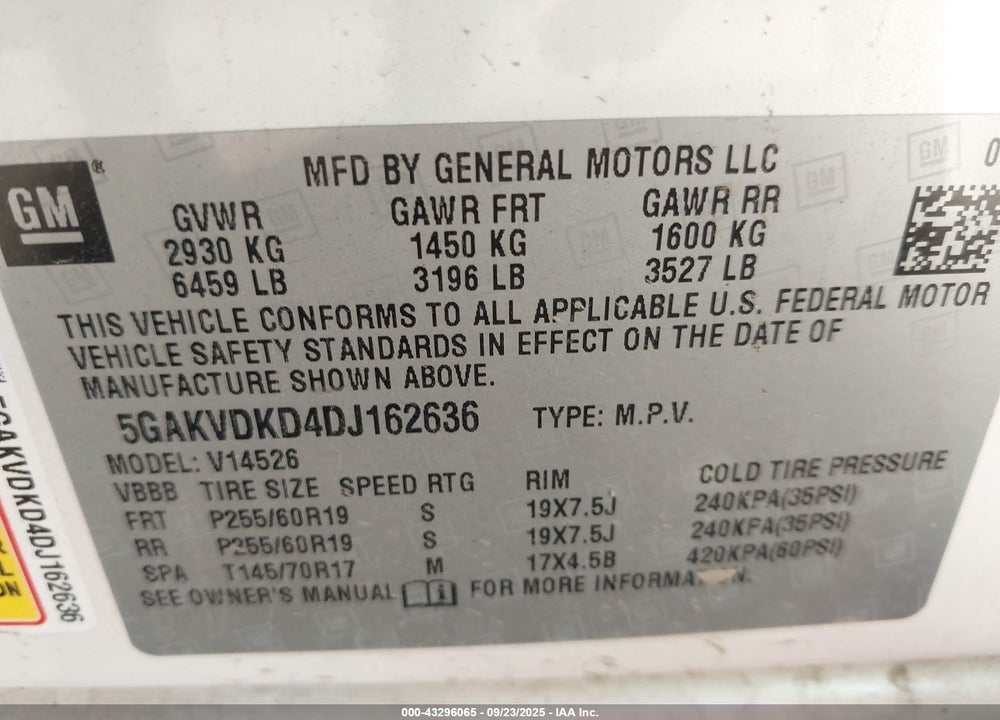 2013 BUICK ENCLAVE VIN: 5GAKVDKD4DJ162636