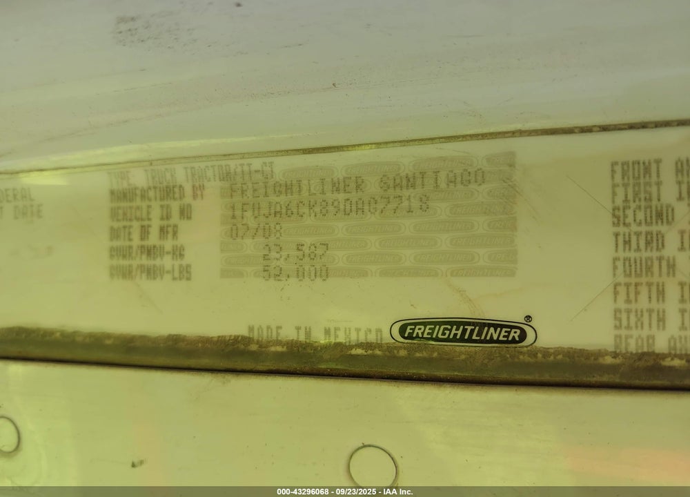 2009 FREIGHTLINER CONVENTIONAL COLUMBIA VIN: 1FUJA6CK89DAG7718