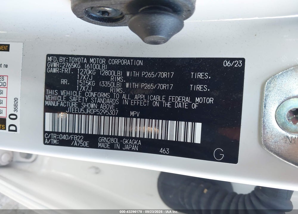 2023 TOYOTA 4RUNNER SR5 VIN: JTEEU5JR0P5295307