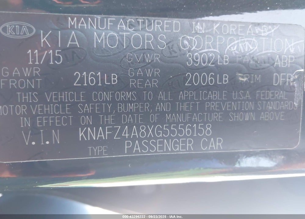 2016 KIA FORTE EX VIN: KNAFZ4A8XG5556158