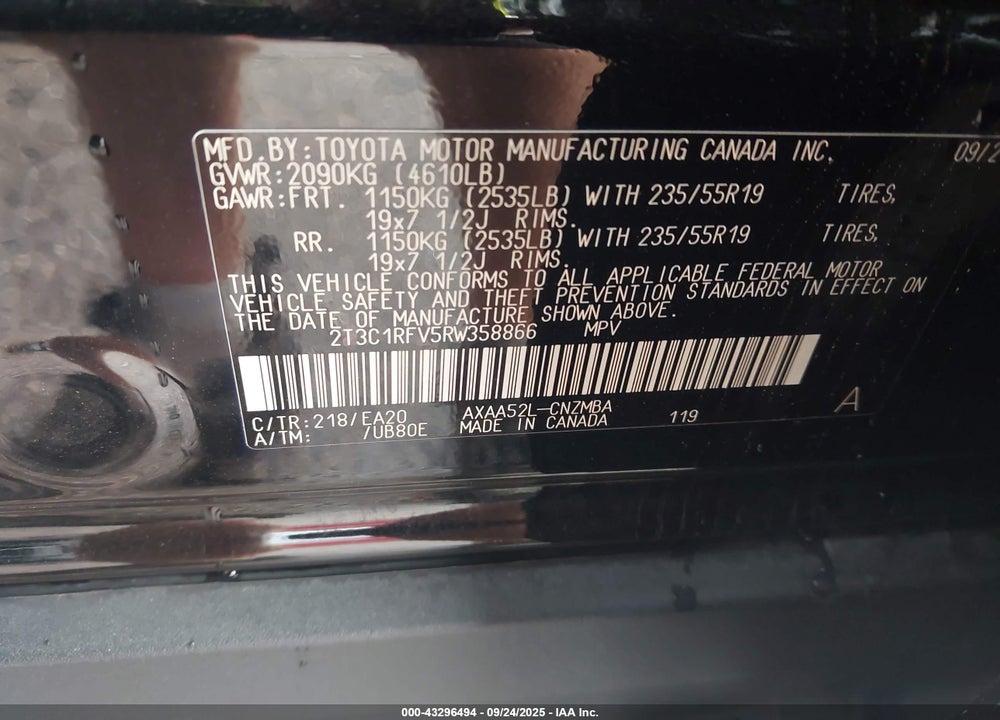 2024 TOYOTA RAV4 VIN: 2T3C1RFV5RW358866