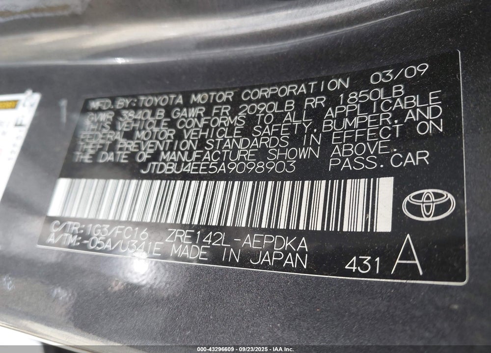 2010 TOYOTA COROLLA LE VIN: JTDBU4EE5A9098903