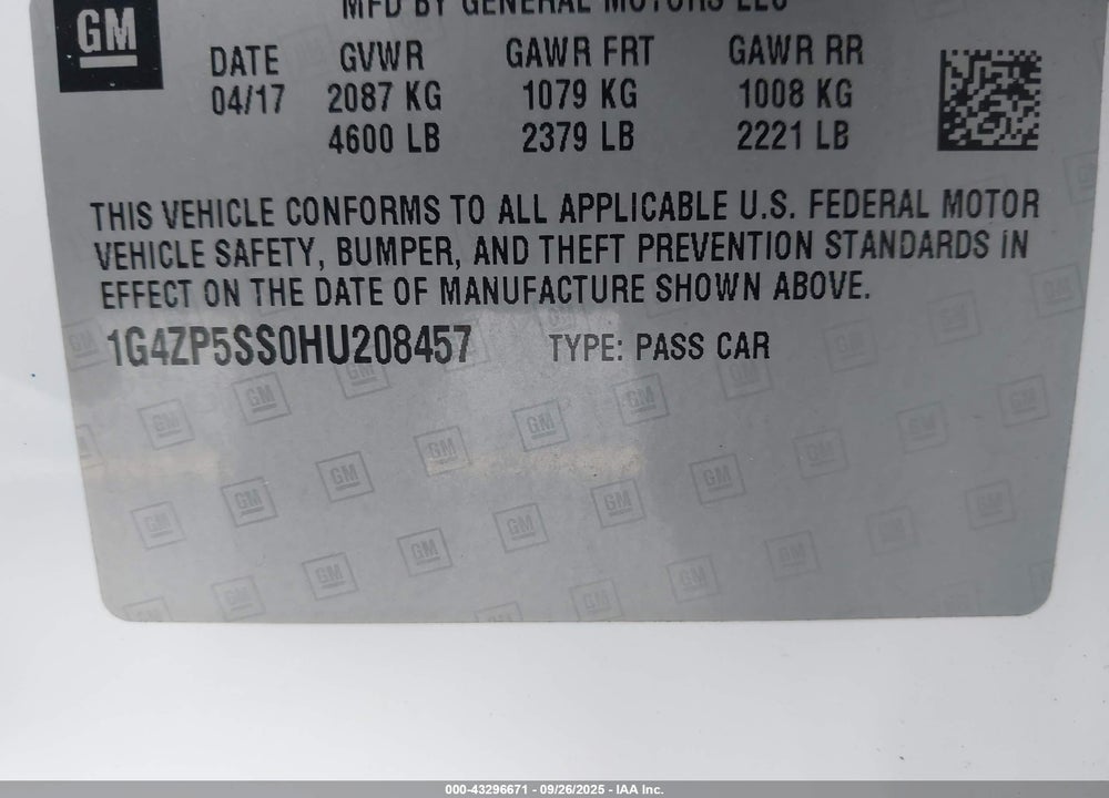 2017 BUICK LACROSSE ESSENCE VIN: 1G4ZP5SS0HU208457