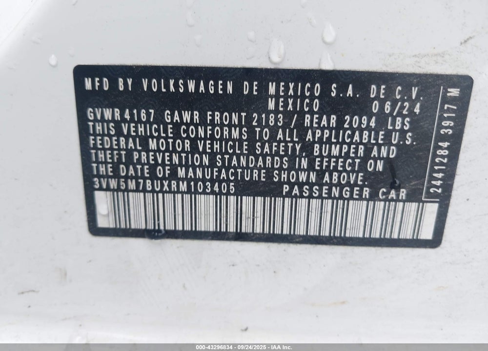 2024 VOLKSWAGEN JETTA 1.5T S VIN: 3VW5M7BUXRM103405
