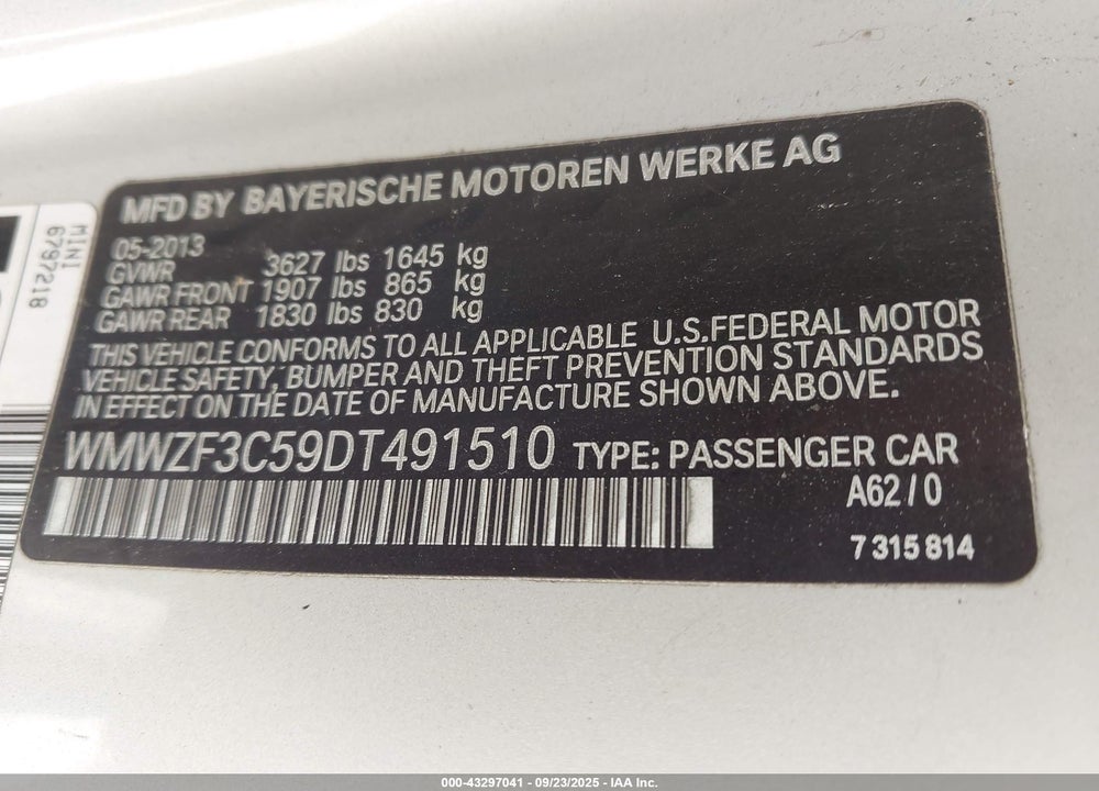 2013 MINI CLUBMAN COOPER VIN: WMWZF3C59DT491510