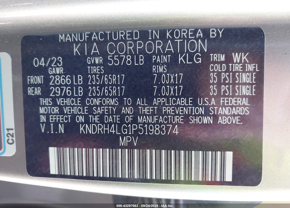 2023 KIA SORENTO HYBRID EX VIN: KNDRH4LG1P5198374